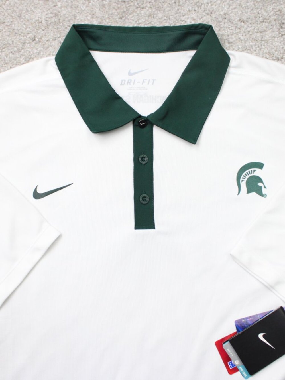Nike Michigan State Polo Shirt NWT Men 2XL XXL White Contrast Collar Dri-Fit S/S
